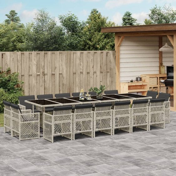 vidaXL 9-tlg. Garten-Essgruppe mit Kissen Schwarz Poly Rattan
