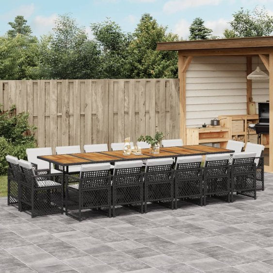 vidaXL 9-tlg. Garten-Essgruppe mit Kissen Schwarz Poly Rattan
