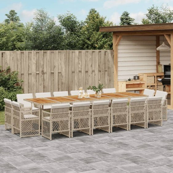 vidaXL 9-tlg. Garten-Essgruppe mit Kissen Schwarz Poly Rattan