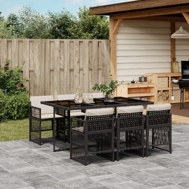 vidaXL 5-tlg. Garten-Essgruppe mit Kissen Schwarz Poly Rattan