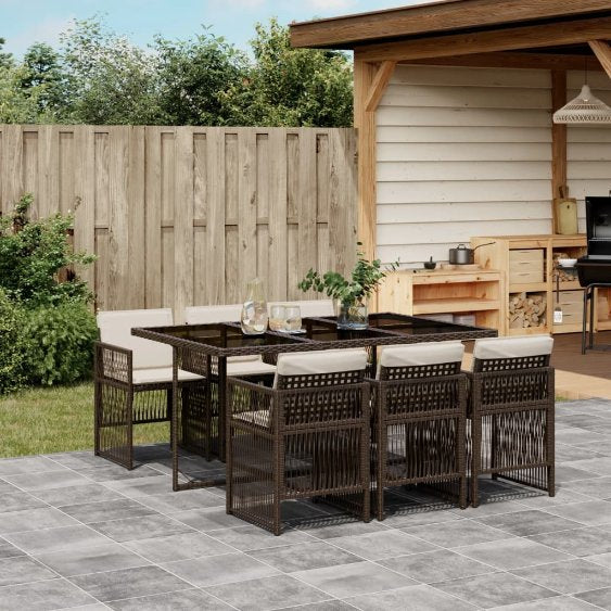 vidaXL 5-tlg. Garten-Essgruppe mit Kissen Schwarz Poly Rattan