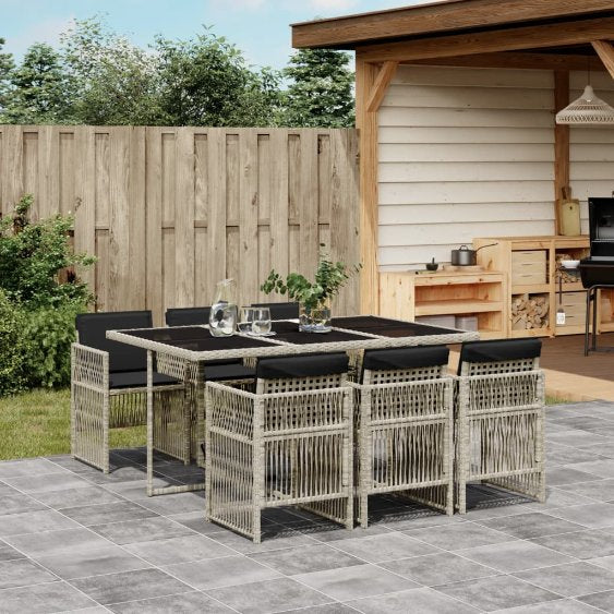vidaXL 5-tlg. Garten-Essgruppe mit Kissen Schwarz Poly Rattan