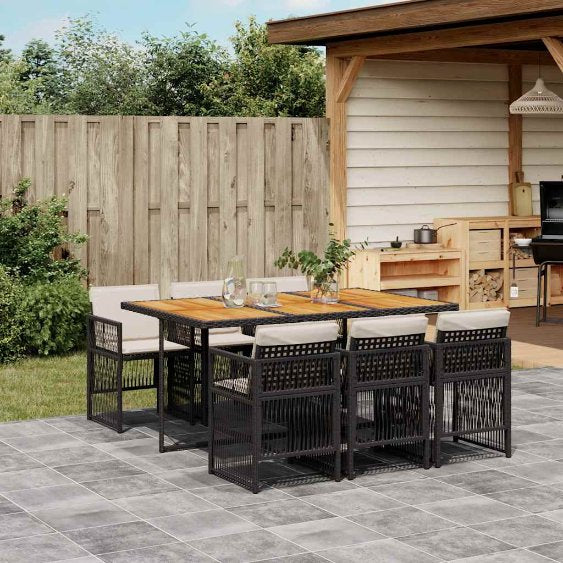vidaXL 5-tlg. Garten-Essgruppe mit Kissen Schwarz Poly Rattan