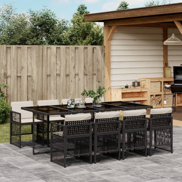 vidaXL 5-tlg. Garten-Essgruppe mit Kissen Schwarz Poly Rattan