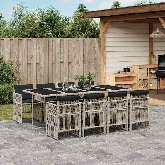 vidaXL 5-tlg. Garten-Essgruppe mit Kissen Schwarz Poly Rattan
