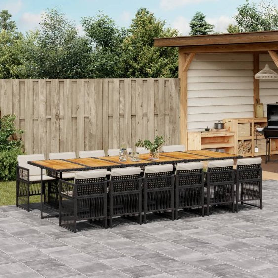 vidaXL 5-tlg. Garten-Essgruppe mit Kissen Schwarz Poly Rattan
