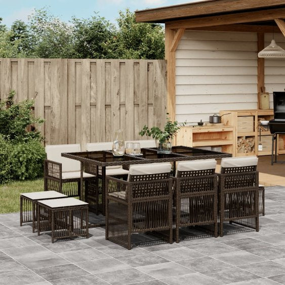 vidaXL 9-tlg. Garten-Essgruppe mit Kissen Schwarz Poly Rattan