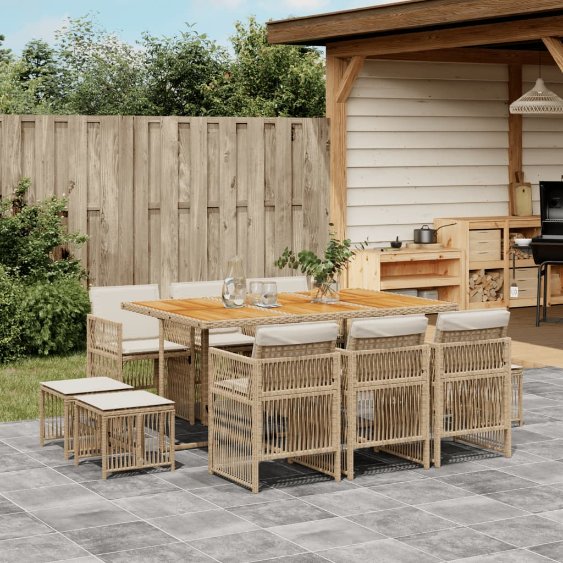 vidaXL 9-tlg. Garten-Essgruppe mit Kissen Schwarz Poly Rattan