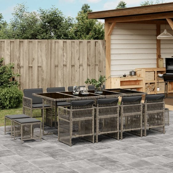 vidaXL 9-tlg. Garten-Essgruppe mit Kissen Schwarz Poly Rattan