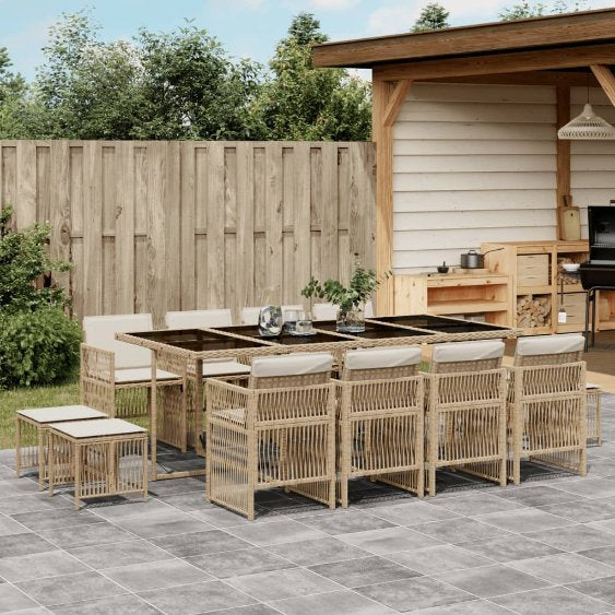 vidaXL 9-tlg. Garten-Essgruppe mit Kissen Schwarz Poly Rattan