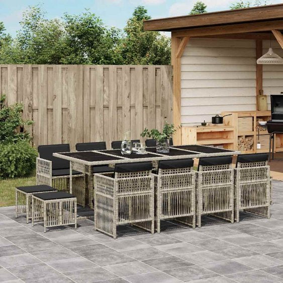 vidaXL 9-tlg. Garten-Essgruppe mit Kissen Schwarz Poly Rattan