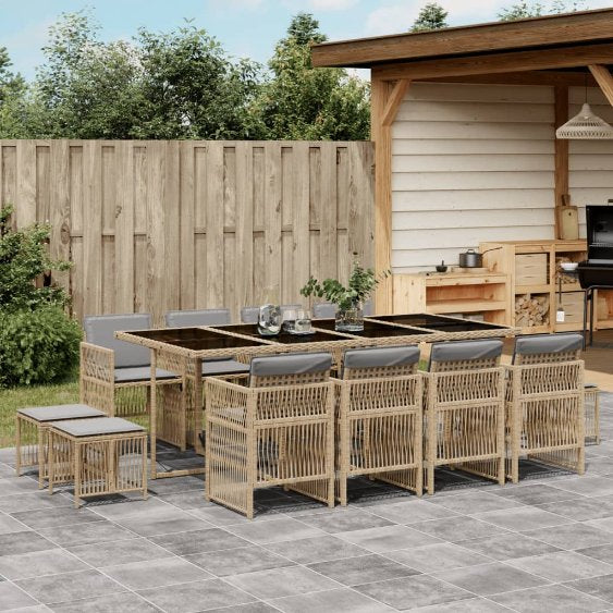 vidaXL 9-tlg. Garten-Essgruppe mit Kissen Schwarz Poly Rattan