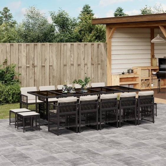 vidaXL 9-tlg. Garten-Essgruppe mit Kissen Schwarz Poly Rattan