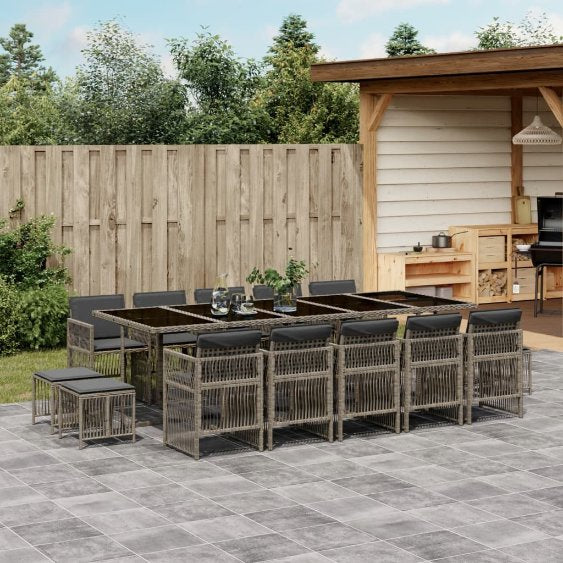 vidaXL 9-tlg. Garten-Essgruppe mit Kissen Schwarz Poly Rattan