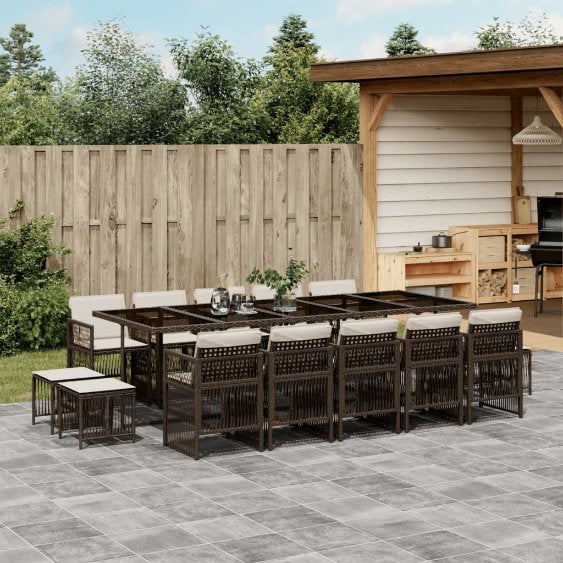 vidaXL 9-tlg. Garten-Essgruppe mit Kissen Schwarz Poly Rattan