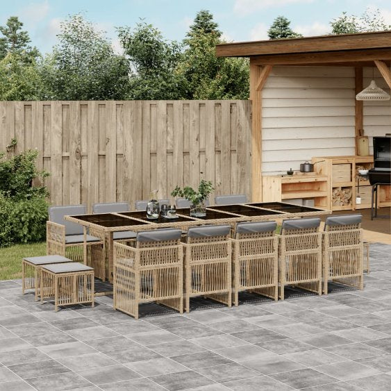 vidaXL 9-tlg. Garten-Essgruppe mit Kissen Schwarz Poly Rattan