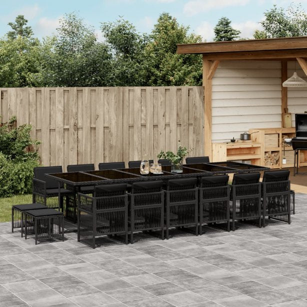 vidaXL 9-tlg. Garten-Essgruppe mit Kissen Schwarz Poly Rattan