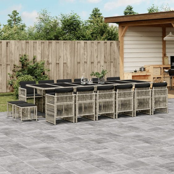vidaXL 9-tlg. Garten-Essgruppe mit Kissen Schwarz Poly Rattan