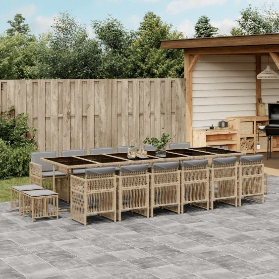 vidaXL 9-tlg. Garten-Essgruppe mit Kissen Schwarz Poly Rattan