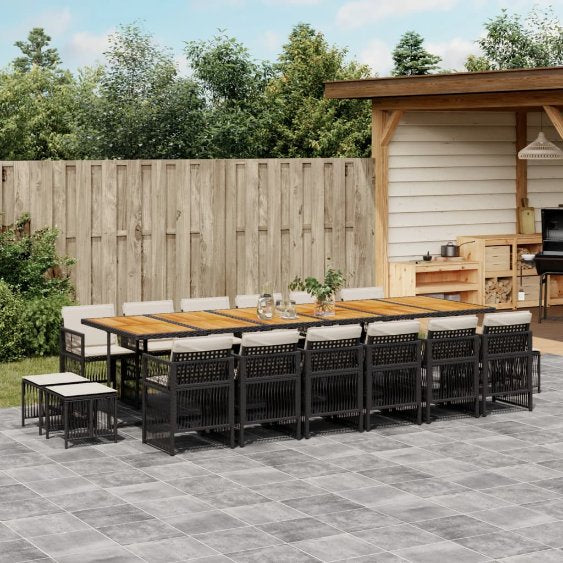 vidaXL 9-tlg. Garten-Essgruppe mit Kissen Schwarz Poly Rattan