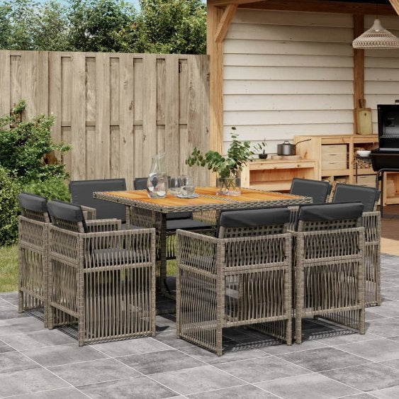 vidaXL 9-tlg. Garten-Essgruppe mit Kissen Schwarz Poly Rattan