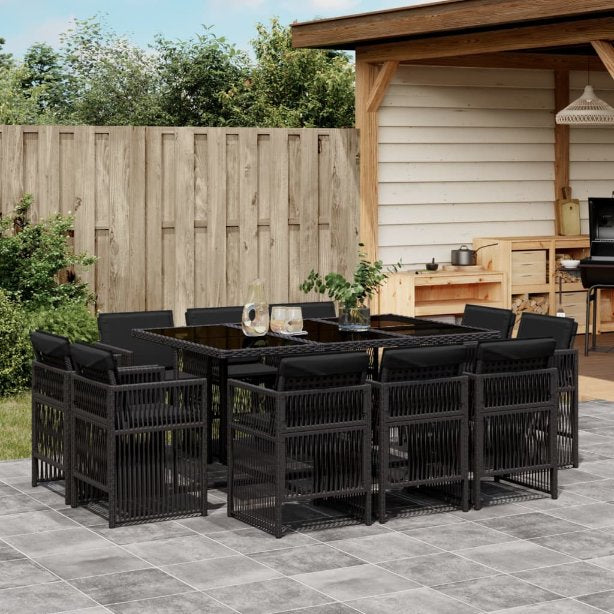 vidaXL 9-tlg. Garten-Essgruppe mit Kissen Schwarz Poly Rattan