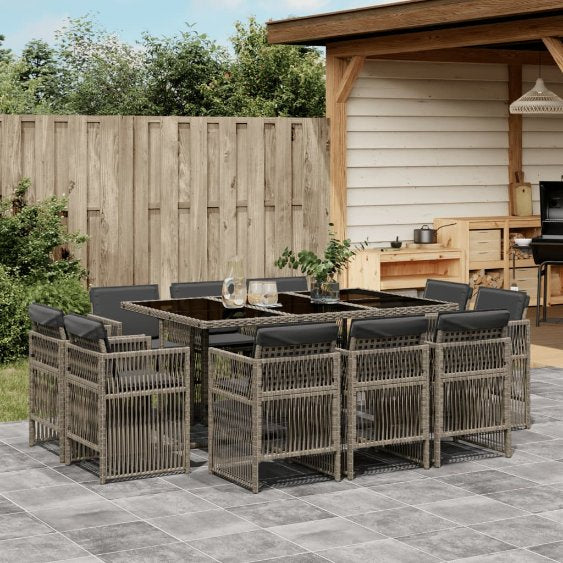 vidaXL 9-tlg. Garten-Essgruppe mit Kissen Schwarz Poly Rattan