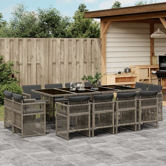 vidaXL 9-tlg. Garten-Essgruppe mit Kissen Schwarz Poly Rattan