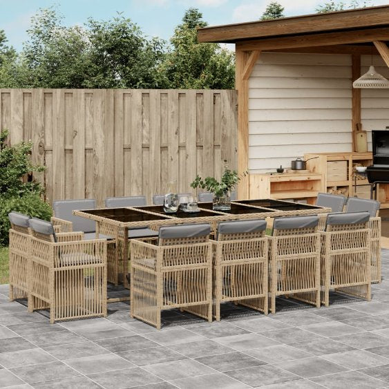 vidaXL 9-tlg. Garten-Essgruppe mit Kissen Schwarz Poly Rattan