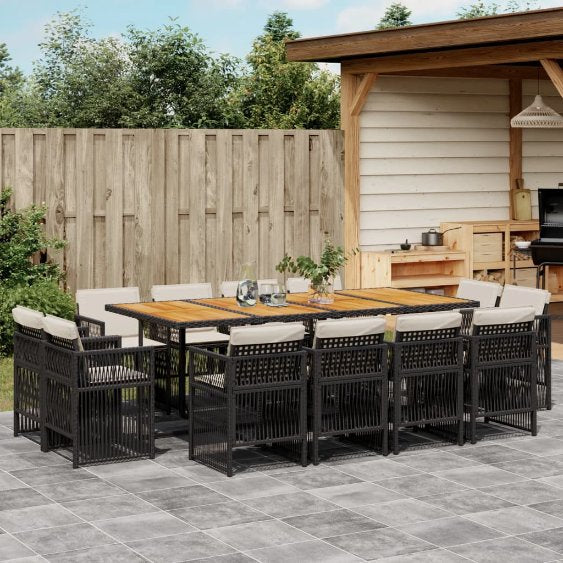 vidaXL 9-tlg. Garten-Essgruppe mit Kissen Schwarz Poly Rattan