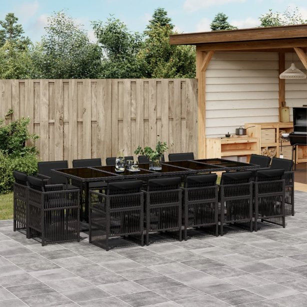 vidaXL 9-tlg. Garten-Essgruppe mit Kissen Schwarz Poly Rattan