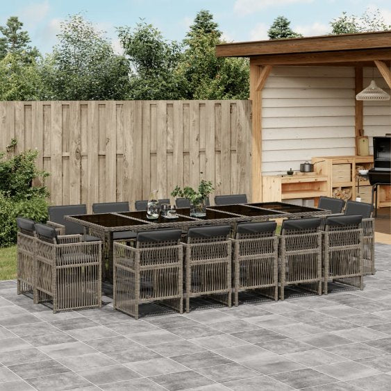 vidaXL 9-tlg. Garten-Essgruppe mit Kissen Schwarz Poly Rattan