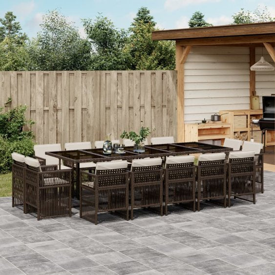vidaXL 9-tlg. Garten-Essgruppe mit Kissen Schwarz Poly Rattan