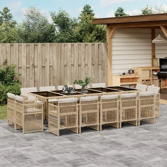 vidaXL 9-tlg. Garten-Essgruppe mit Kissen Schwarz Poly Rattan