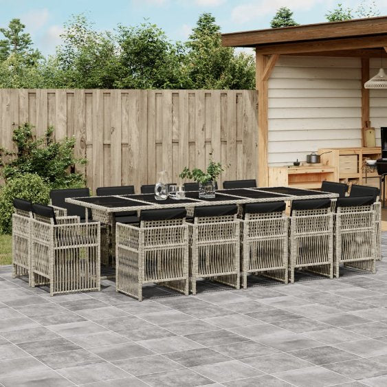 vidaXL 9-tlg. Garten-Essgruppe mit Kissen Schwarz Poly Rattan