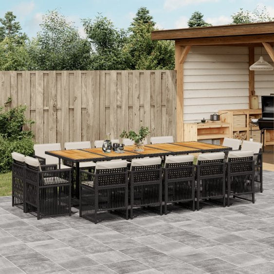vidaXL 9-tlg. Garten-Essgruppe mit Kissen Schwarz Poly Rattan