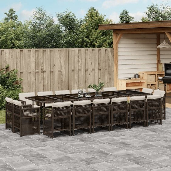 vidaXL 9-tlg. Garten-Essgruppe mit Kissen Schwarz Poly Rattan