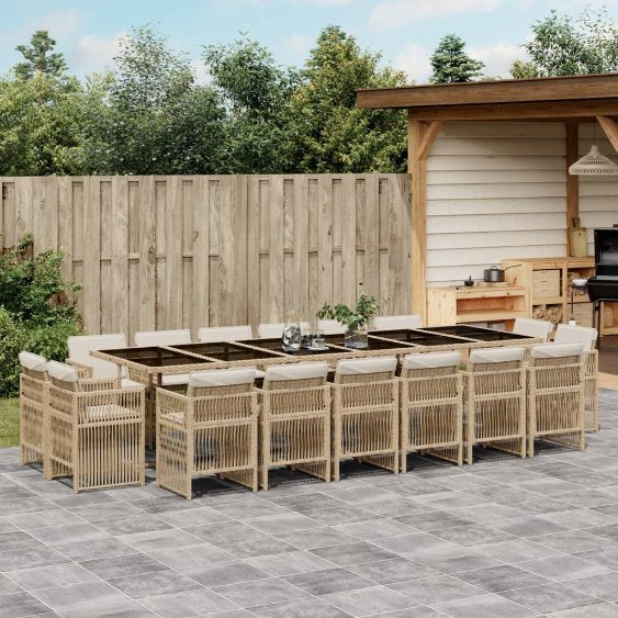 vidaXL 9-tlg. Garten-Essgruppe mit Kissen Schwarz Poly Rattan