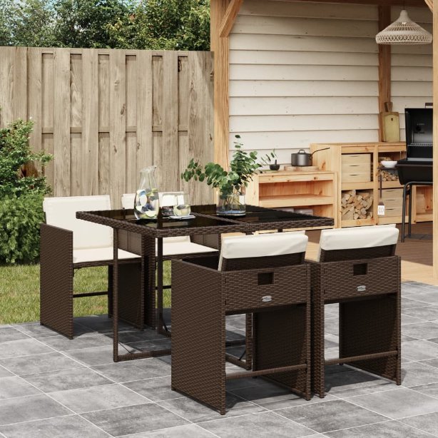 vidaXL 5-tlg. Garten-Essgruppe mit Kissen Schwarz Poly Rattan