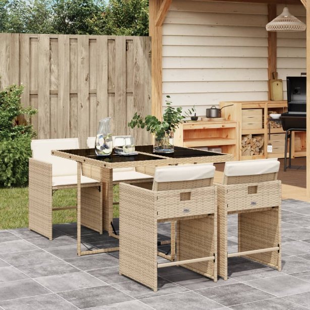 vidaXL 5-tlg. Garten-Essgruppe mit Kissen Schwarz Poly Rattan