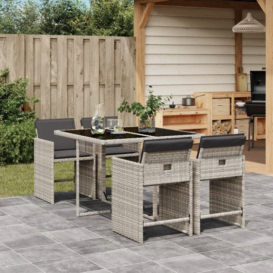 vidaXL 5-tlg. Garten-Essgruppe mit Kissen Schwarz Poly Rattan