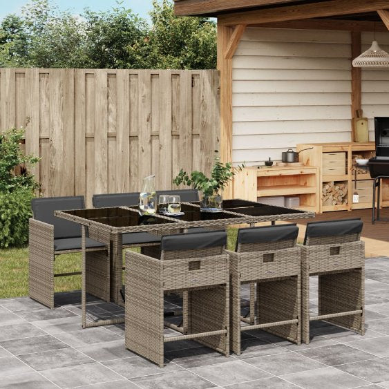 vidaXL 5-tlg. Garten-Essgruppe mit Kissen Schwarz Poly Rattan