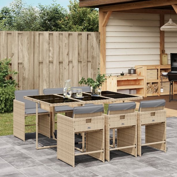 vidaXL 5-tlg. Garten-Essgruppe mit Kissen Schwarz Poly Rattan