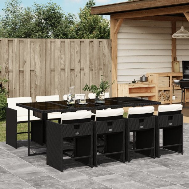 vidaXL 5-tlg. Garten-Essgruppe mit Kissen Schwarz Poly Rattan