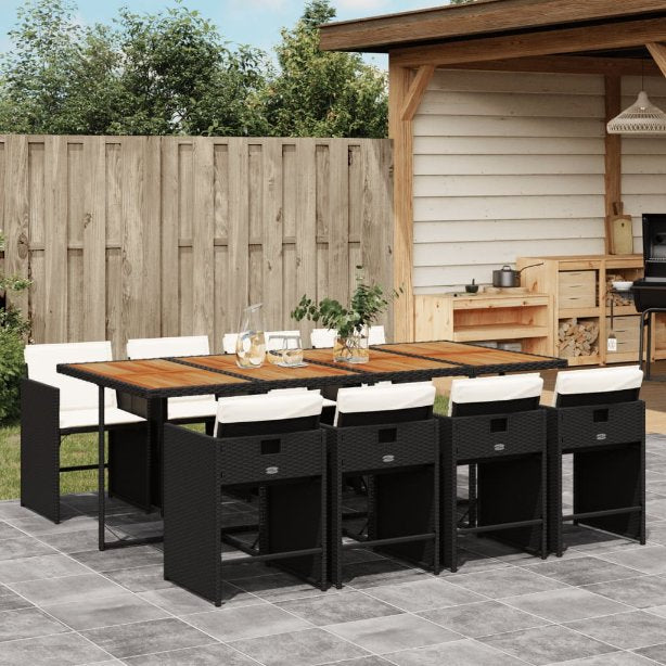 vidaXL 5-tlg. Garten-Essgruppe mit Kissen Schwarz Poly Rattan