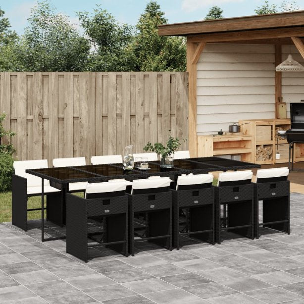 vidaXL 5-tlg. Garten-Essgruppe mit Kissen Schwarz Poly Rattan