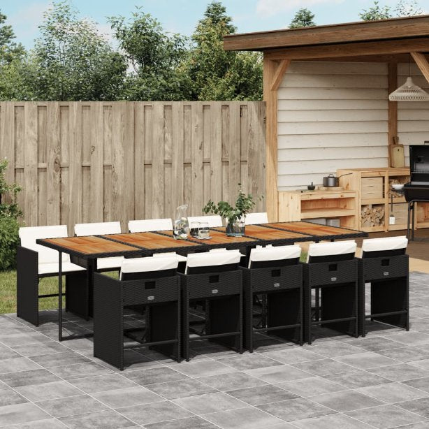 vidaXL 5-tlg. Garten-Essgruppe mit Kissen Schwarz Poly Rattan