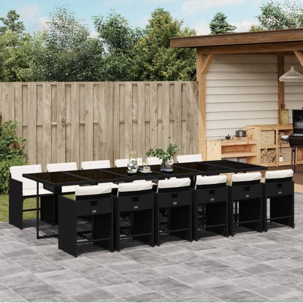 vidaXL 5-tlg. Garten-Essgruppe mit Kissen Schwarz Poly Rattan