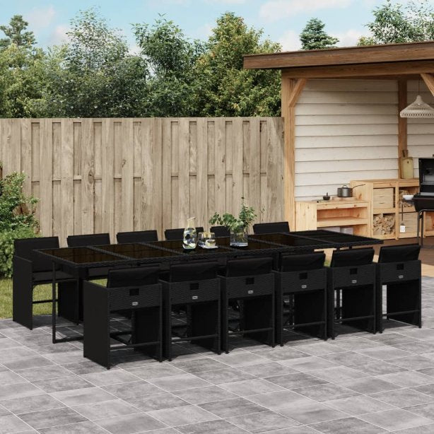 vidaXL 5-tlg. Garten-Essgruppe mit Kissen Schwarz Poly Rattan