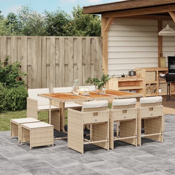 vidaXL 9-tlg. Garten-Essgruppe mit Kissen Schwarz Poly Rattan